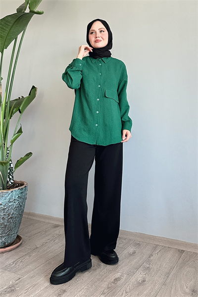 Tek Cepli Zümrüt Yeşili Salaş Gömlek