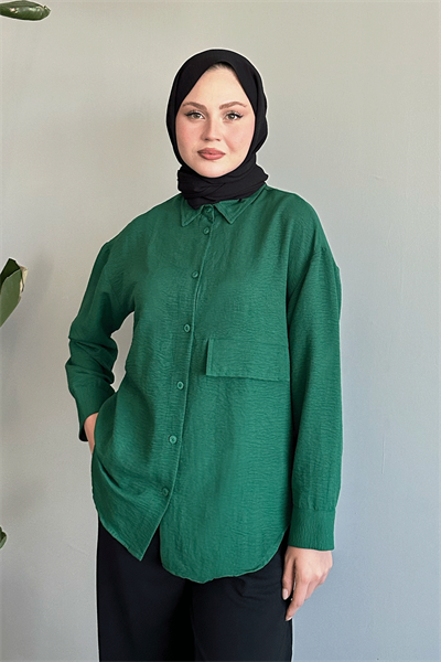 Tek Cepli Zümrüt Yeşili Salaş Gömlek
