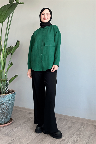 Tek Cepli Zümrüt Yeşili Salaş Gömlek