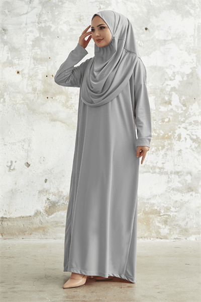 Tek Parça Gri Namaz Elbisesi