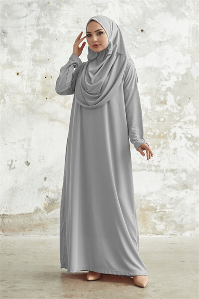 Tek Parça Gri Namaz Elbisesi