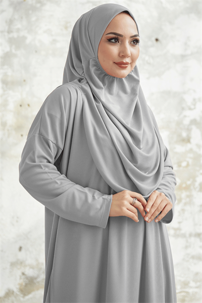 Tek Parça Gri Namaz Elbisesi