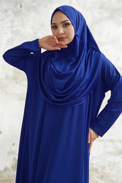 Tek Parça Saks Mavisi Namaz Elbisesi
