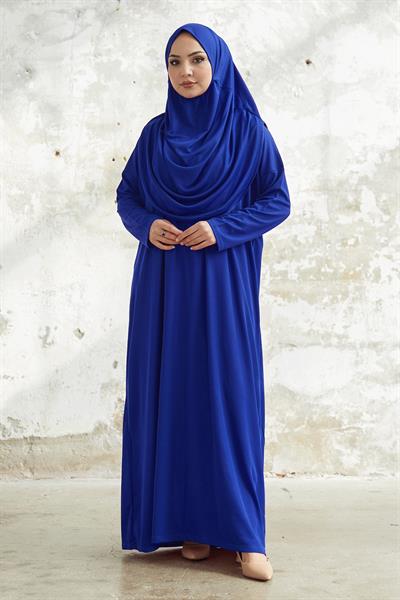 Tek Parça Saks Mavisi Namaz Elbisesi