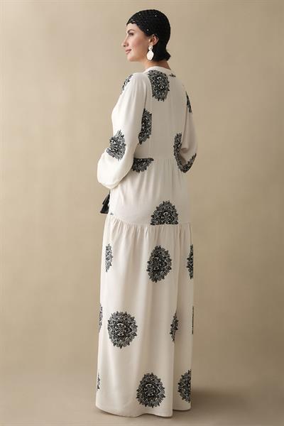 Tek Renk Etnik Siyah Viskon Elbise