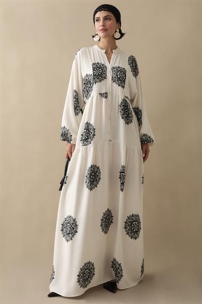 Tek Renk Etnik Siyah Viskon Elbise