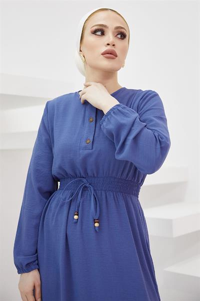 Tena Beli Lastikli Ayrobin Elbise - İndigo