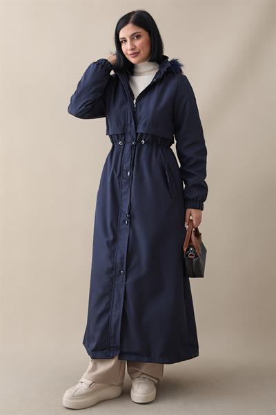 Ters Cep Kapaklı 2204 Uzun Kaban - Lacivert