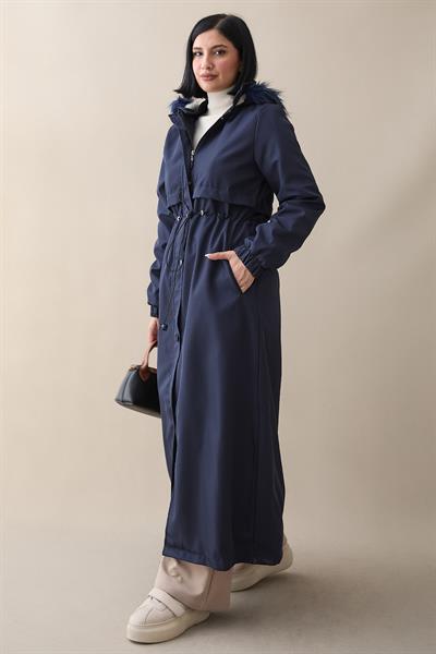 Ters Cep Kapaklı 2204 Uzun Kaban - Lacivert