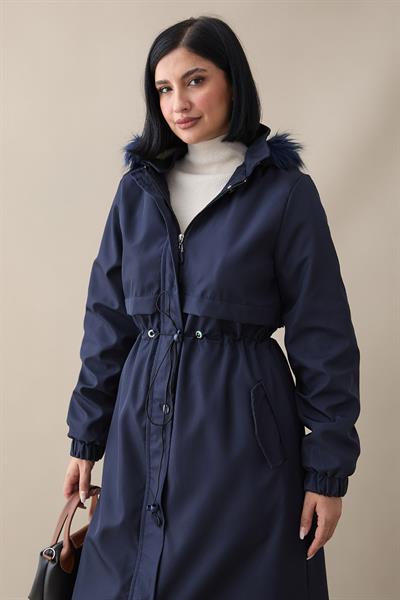 Ters Cep Kapaklı 2204 Uzun Kaban - Lacivert