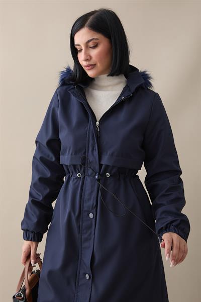 Ters Cep Kapaklı 2204 Uzun Kaban - Lacivert