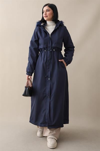 Ters Cep Kapaklı 2204 Uzun Kaban - Lacivert