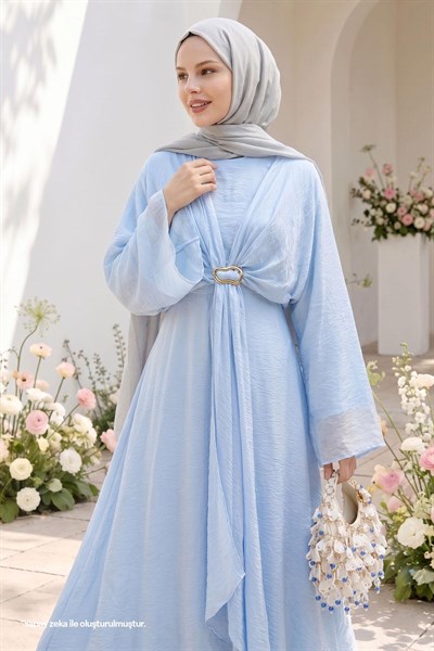 Tokalı Bolerolu Bebe Mavisi Elbise