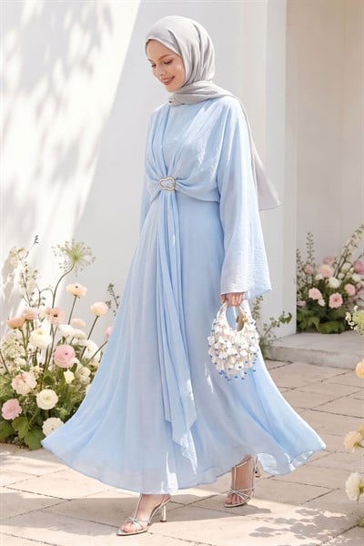 Tokalı Bolerolu Bebe Mavisi Elbise