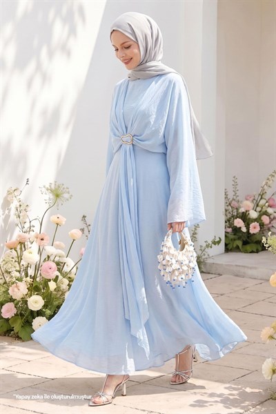 Tokalı Bolerolu Bebe Mavisi Elbise