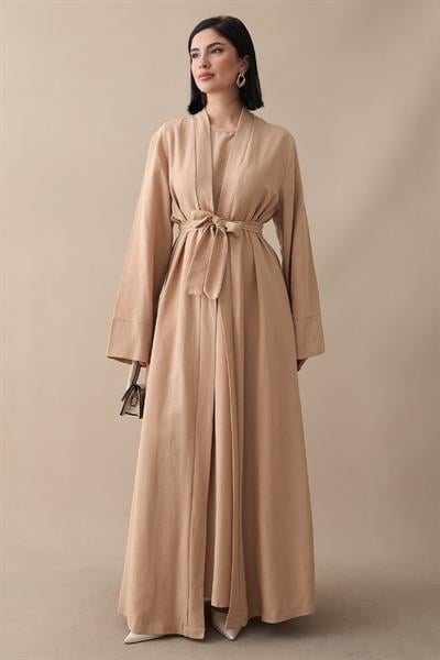 Truvakar Kol Abayalı Elbiseli Bej Takım
