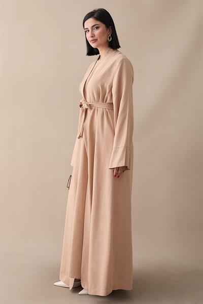Truvakar Kol Abayalı Elbiseli Bej Takım