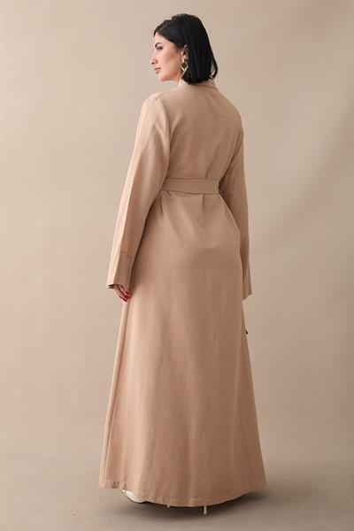 Truvakar Kol Abayalı Elbiseli Bej Takım