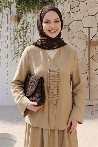 Truvakar Kol Camel Düğmeli Takım