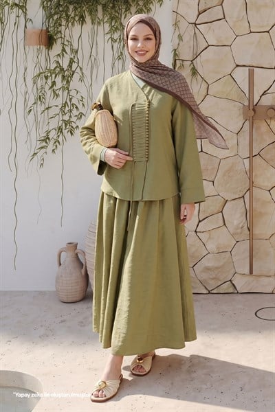 Truvakar Kol Fıstık Yeşili Düğmeli Takım