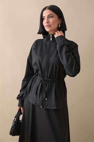 Tünel Kemerli Etekli Siyah Scuba Takım