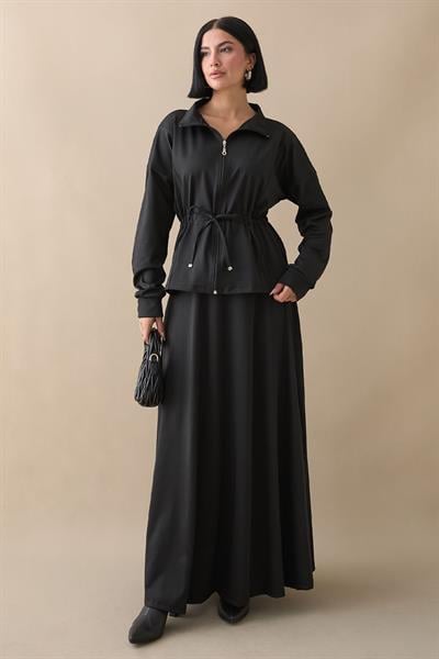 Tünel Kemerli Etekli Siyah Scuba Takım