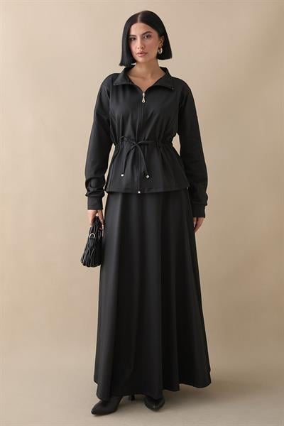 Tünel Kemerli Etekli Siyah Scuba Takım