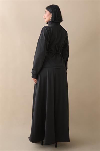 Tünel Kemerli Etekli Siyah Scuba Takım