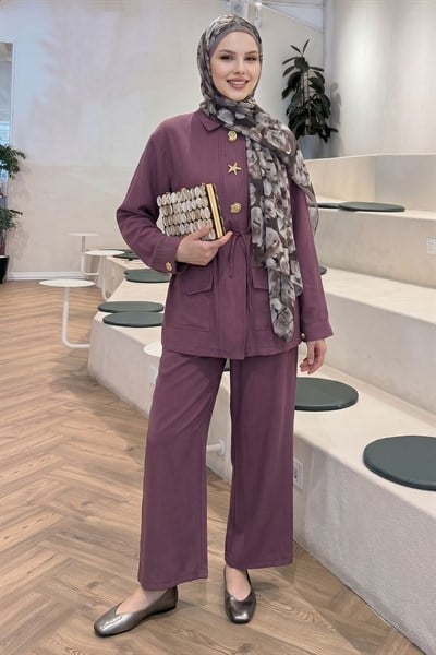 Tünel Kemerli Pantolonlu Gül Kurusu Takım
