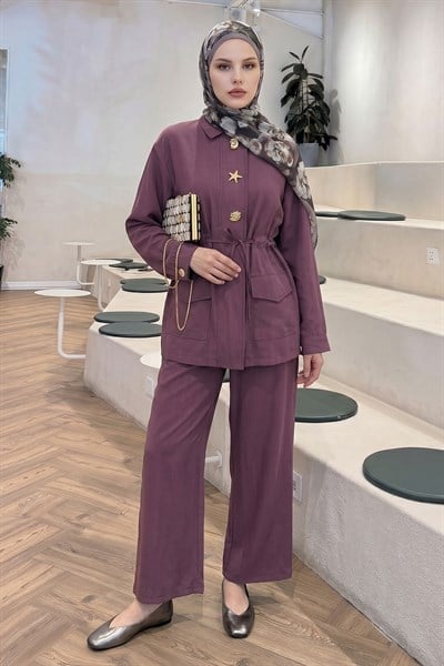 Tünel Kemerli Pantolonlu Gül Kurusu Takım