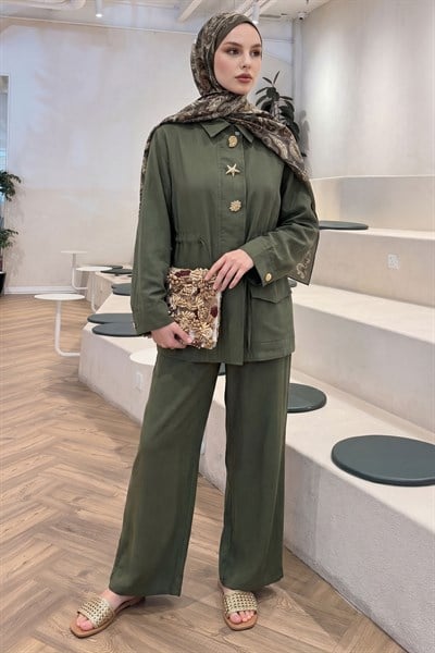 Tünel Kemerli Pantolonlu Haki Takım