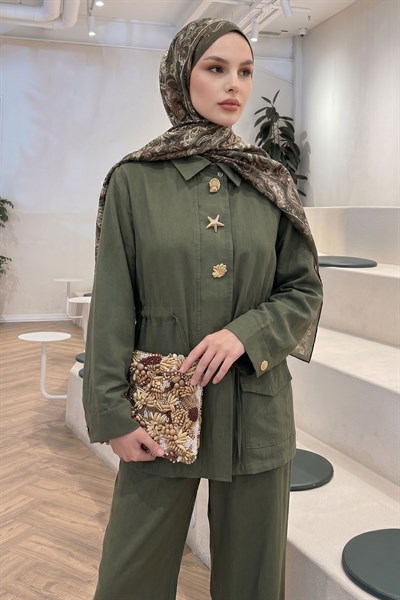 Tünel Kemerli Pantolonlu Haki Takım