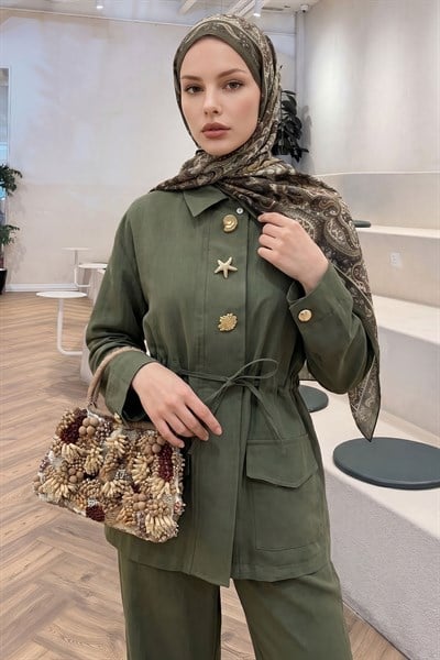 Tünel Kemerli Pantolonlu Haki Takım