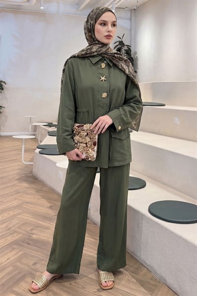 Tünel Kemerli Pantolonlu Haki Takım