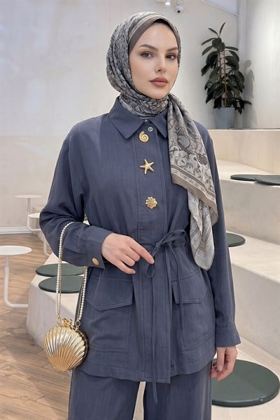 Tünel Kemerli Pantolonlu İndigo Takım