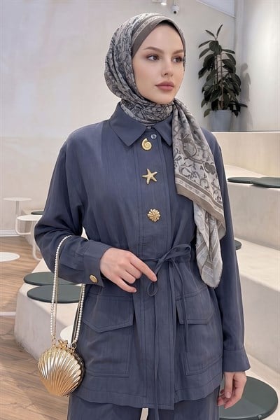 Tünel Kemerli Pantolonlu İndigo Takım