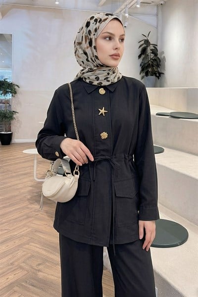 Tünel Kemerli Pantolonlu Siyah Takım