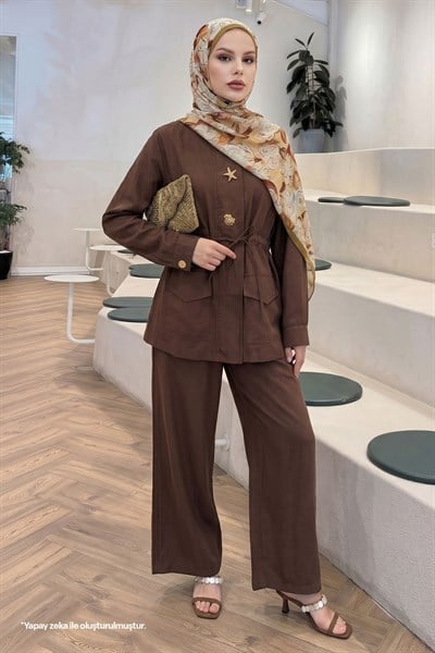Tünel Kemerli Pantolonlu Taba Takım