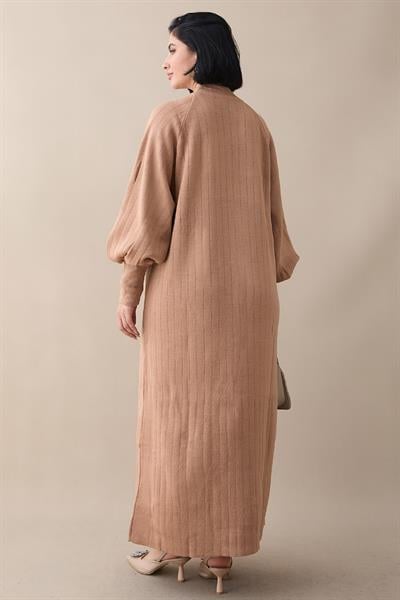 Uzun Balon Kol Camel Triko Elbise