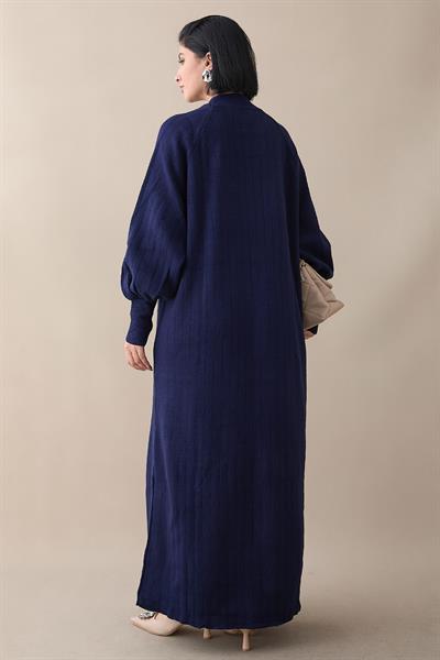Uzun Balon Kol Lacivert Triko Elbise