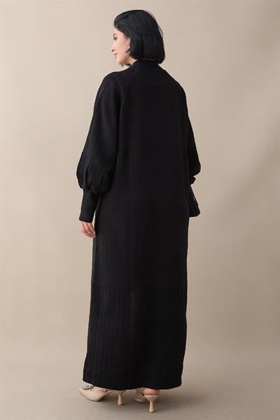 Uzun Balon Kol Siyah Triko Elbise