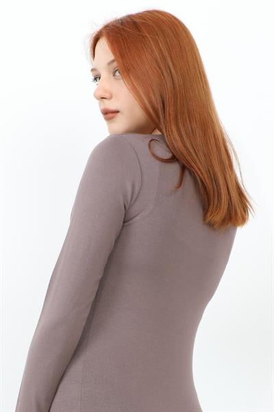 Uzun Kol Bisiklet Yaka Basic Body - Kahve