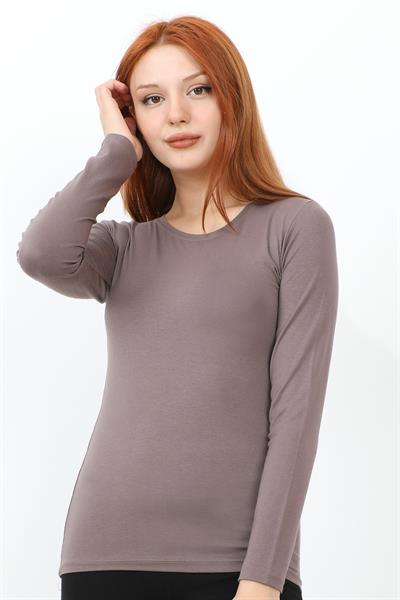 Uzun Kol Bisiklet Yaka Basic Body - Kahve