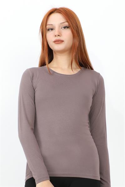 Uzun Kol Bisiklet Yaka Basic Body - Kahve