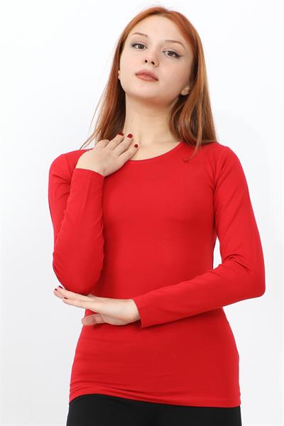 Uzun Kol Bisiklet Yaka Basic Body - Kırmızı