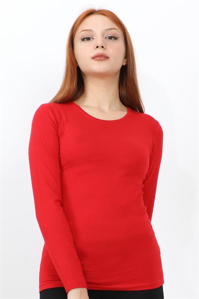 Uzun Kol Bisiklet Yaka Basic Body - Kırmızı