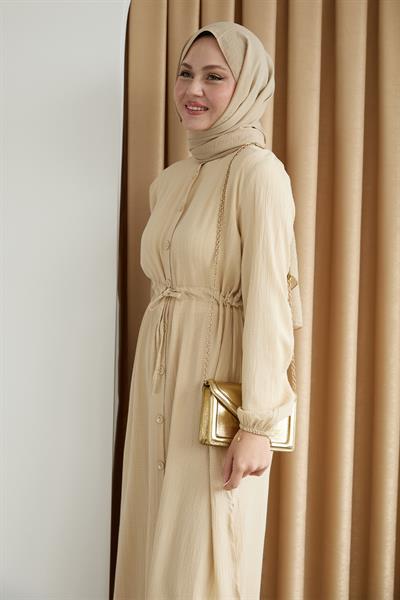Uzun Tunikli Pantolonlu Kaş Bej Takım