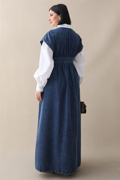 V Yaka Koyu Mavi Kot Elbise