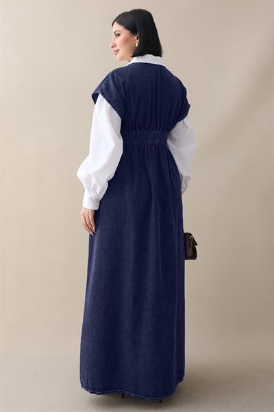 V Yaka Lacivert Kot Elbise