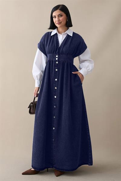 V Yaka Lacivert Kot Elbise